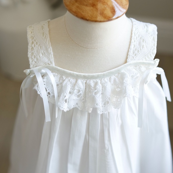 Strasburg Bella Luna White Cotton Slip Dress NWOT Crocheted Lace Beach Portrait - Picture 2 of 5